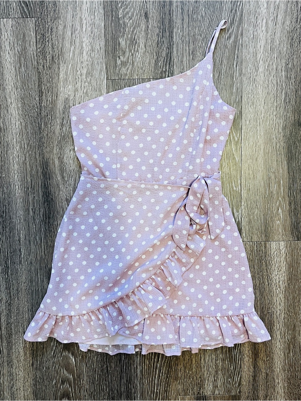 One-Shoulder Pink Polka Dot Ruffle Dress